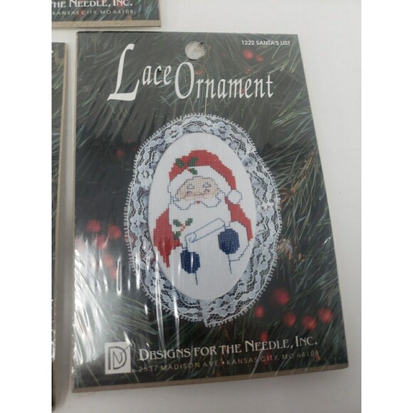 Lace Ornament Kits VTG 1992 Designs For The Needle Goose Cat Nap Santa NOS - Picture 3 of 16